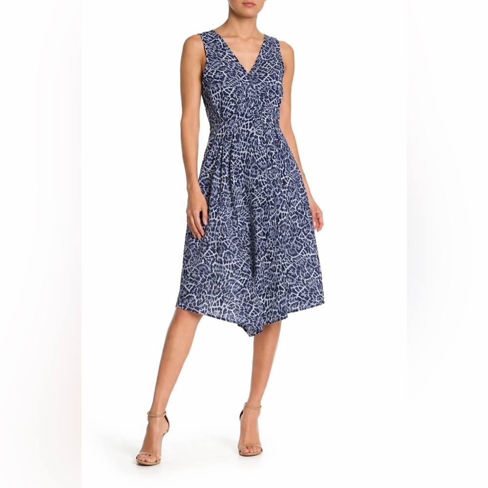 Beach Lunch Lounge Anais Faux Wrap Dress in a blue leopard print  SP